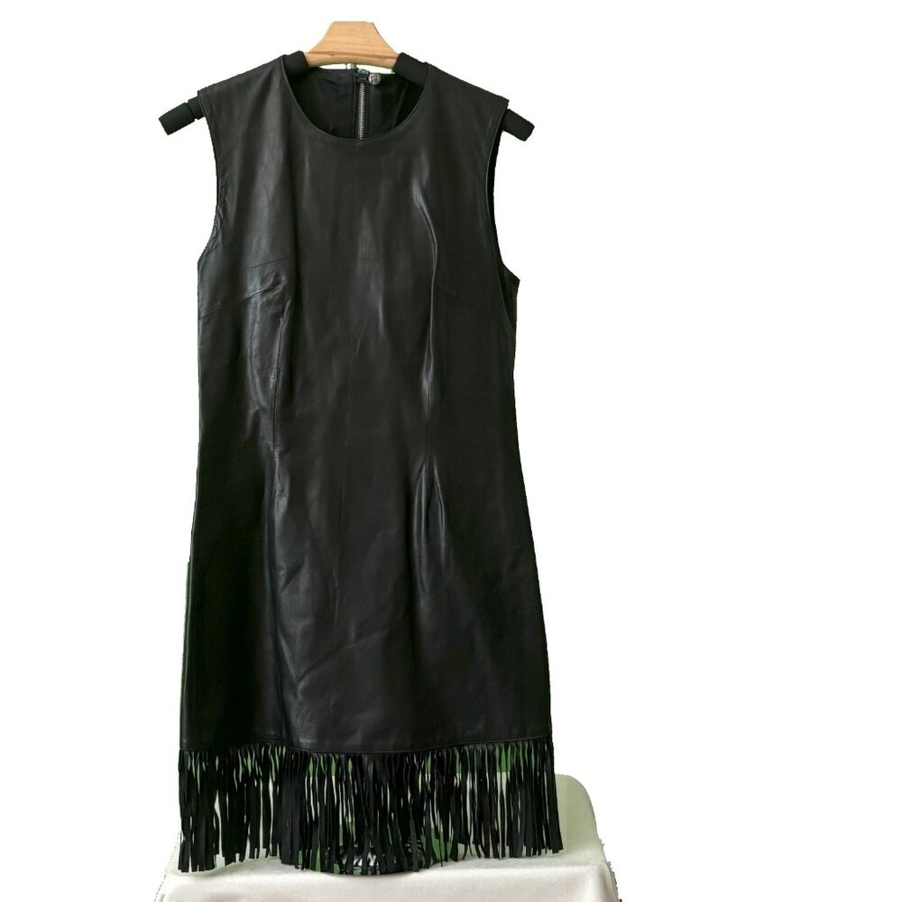 Chrome Hearts Vintage Black Fringe Mini Leather Dress (Used)